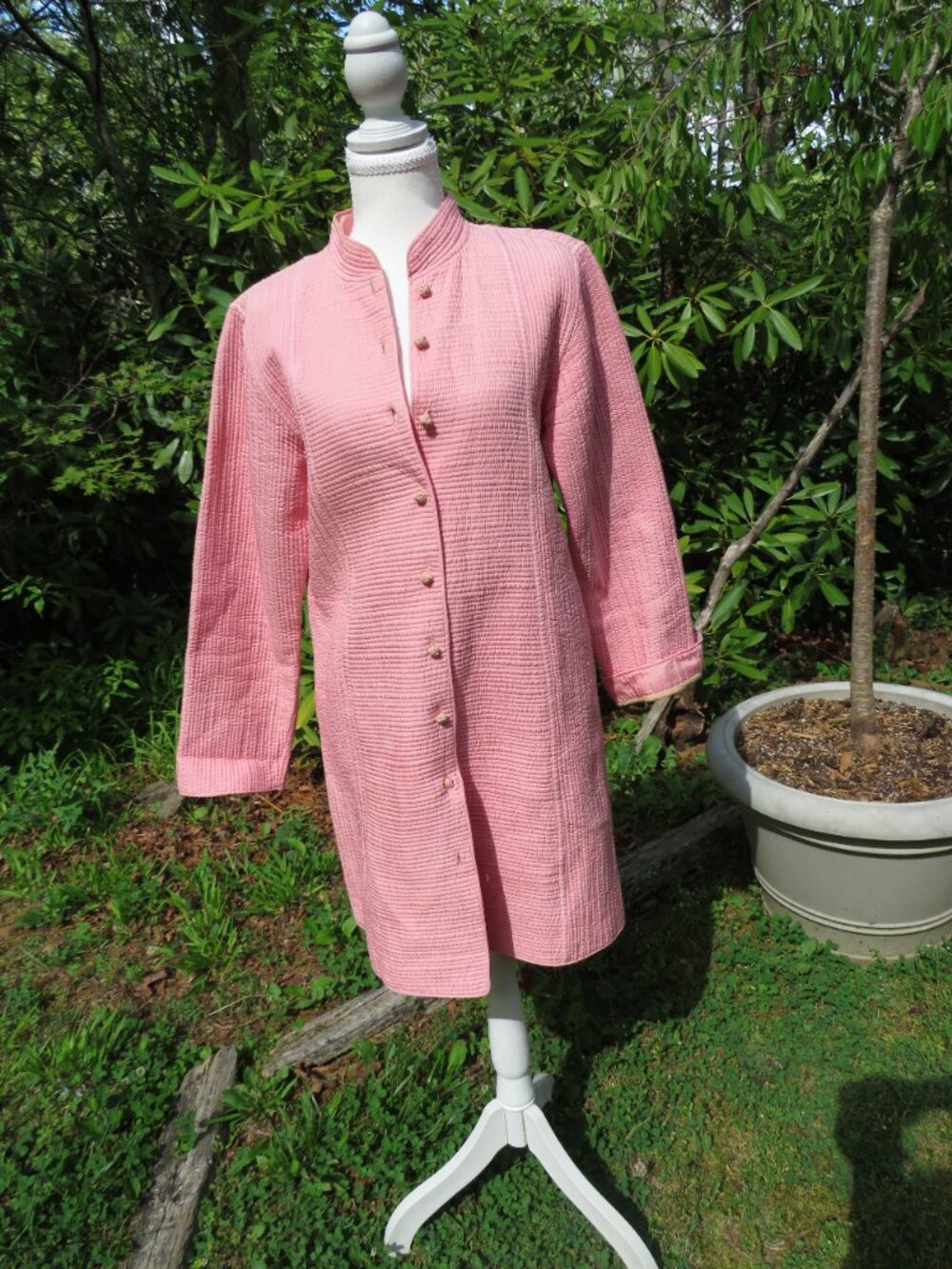 Vintage Fragonard Parfumeur 100% Silk Quilted Blazer Jacket Pink Textured Design